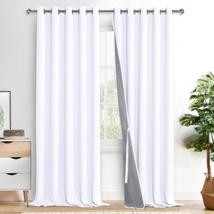 XWZO White 100% Blackout Curtains - Heat and Full Light Blocking Drapes with Black Liner for Large Windows, Grommet Top Window Panels with Tiebacks, White, W60 x L108, Set of 2