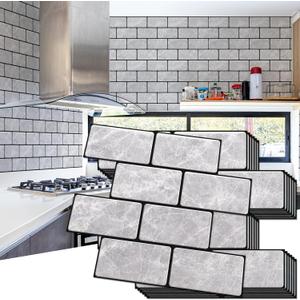 Art3d Peel and Stick Backsplash, 10-Pack Thickened Stick on Subway Tiles, Faux Ceramic Tiles for Kitchen, Bathroom, Jade Marble