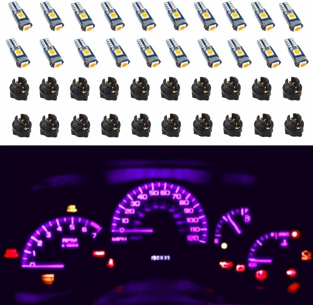 WLJH 74 Led Bulb Dash Lights Extremely Bright T5 2721 18 37 286 Wedge PC74 Twist Socket Automotive Instrument Panel Gauge Light Kits Dashboard Cluster Shift Bulbs Purple Pack of 20