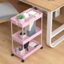 SPACELEAD 3 Tier Rolling Cart with Wheels, Storage Craft Art Trolley Organizer Serving, 3 Hanging Baskets Easy Assembly, for Office, Living Room, Kitchen, Pink