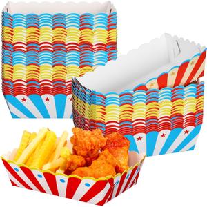 Honeydak 60 Pcs Carnival Food Trays Circus Paper Boats Stripe Nacho Bowls 3 Colors Disposable Kraft Paper Plates Snack Hot Dog Fries Taco Popcorn Box for Carnival Birthday Party Decoration Supplies