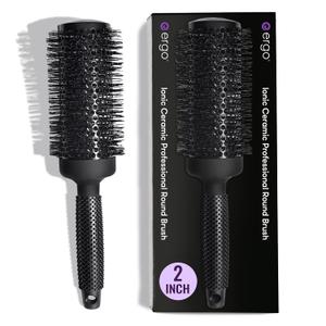 ERGO Ceramic Ionic Round Brush for Blow Out - Salon Quality Hair Brushes for Women - Roller Brush for Blow Drying, Wet and Dry Hair Styling, Volumizing Hair Care - ER53: 2" (XL - 2 Inch)