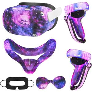 Relohas Accessories for Oculus Quest 2, VR Accessory Set for Meta Quest 2, Include Controller Grip Leather Cover, VR Shell Cover, Face Cover, The Best Gifts for Christmas and Halloween (Galaxy Purple) (1-Starry Purple)