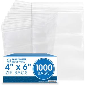 Spartan Industrial - 4 X 6 (1000 Count) 2 Mil Clear Reclosable Zip Plastic Poly Bags with Resealable Lock Seal Zipper