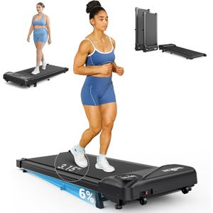 THERUN Walking Pad Treadmill Under Desk, Portable Mini Treadmill for Home/Office, Walking Pad Machine with 2.5HP and 265 lbs Weight Capacity Remote Control LED Display (W1 BASIC Black with Incline)