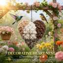 Handmade Fiber Bird Nesting Heart, Refillable Birds Haven 1 Heart Shape Hummingbird Nesting and 2 Bags of Nest Materials, Winter Fowl Gifts Animal Hummingbirds Lovers Home Garden Yard