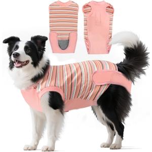 HeavenEye Dog Surgery Recovery Suit Onesies-Soft Cone Alternative for Female & Male Dogs, Post-Op Protective Wear, Stop Licking, Comfy Body Suit for Spay/Neuter After Surgery (Striped Pink,L)