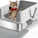 Stainless Steel Cat Litter Box, XL Metal Litter Box with High Sides Lid, Extra Large Cat Litter Boxes for Big Cats, Anti-Urine Leakage, Easy Cleaning, Odor Free, Non-Sticky, Include Scoop and Mat