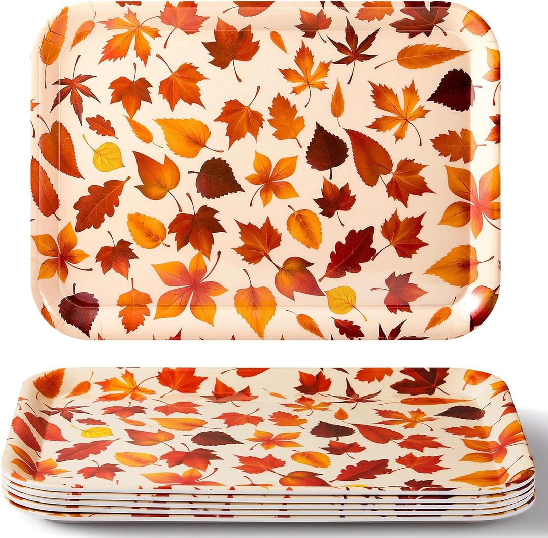 Sliner 6 Pcs 15 Inch Thanksgiving Serving Tray, Fall Serving Dishes, Fall Leaves Platter, Snacks Fruit Dessert Candy Holder Dishes for Thanksgiving Autumn Party