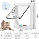 Cat Door for Interior Exterior Door (Outer Size 9.8" x 9.3"), 4-Way Locking Flap for Cats & Dogs(Circumference < 23"), Weatherproof Pet Door, White, ABS Material (L)