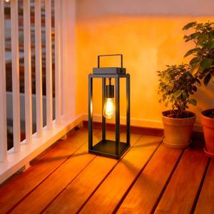 Outdoor Solar Floor Lamp, Waterproof Large Metal Solar Powered Lantern with Handle, 22" 19" Tall for Patio, Backyard, Pathway, Porch Decor (Small)