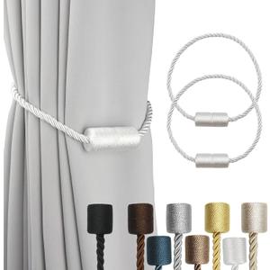 2 Pack White Strong Magnetic Curtain Tiebacks Outdoor Elegant Decorative Tie Backs Modern Rope Tiebacks for Drapes Window Curtain Holdbacks for Draperies