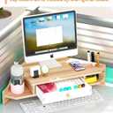 Triangle Monitor Stand Riser,Cut Triangle Save Space Desktop Corner,Desktop corner shelf with drawers wooden computer stand with storage laptop risers office organization. (Have drawers)