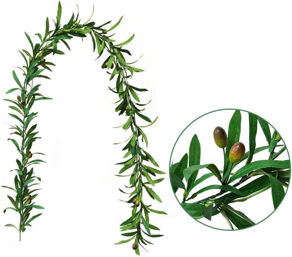 GWOKWAI Artificial Olive Leaf Garland, Olive Branch Wreath Ivy Vines Leaf Greenery Ornament for Wedding Backdrop Home Indoor Outdoor Wall Party Decoration