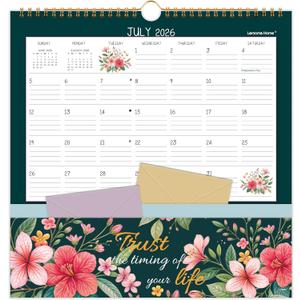 Wall Calendar 2026-2027 - Pocket Calendar, 11.2" x 11.2", 2026-2027 Calendar with Pockets, Jul. 2026 - Dec. 2027, Wall Calendar 18 Month with One Pockets, Calendars for Office School Home, Golden Twin Wire Binding, Premium Paper - 12 Different Floral
