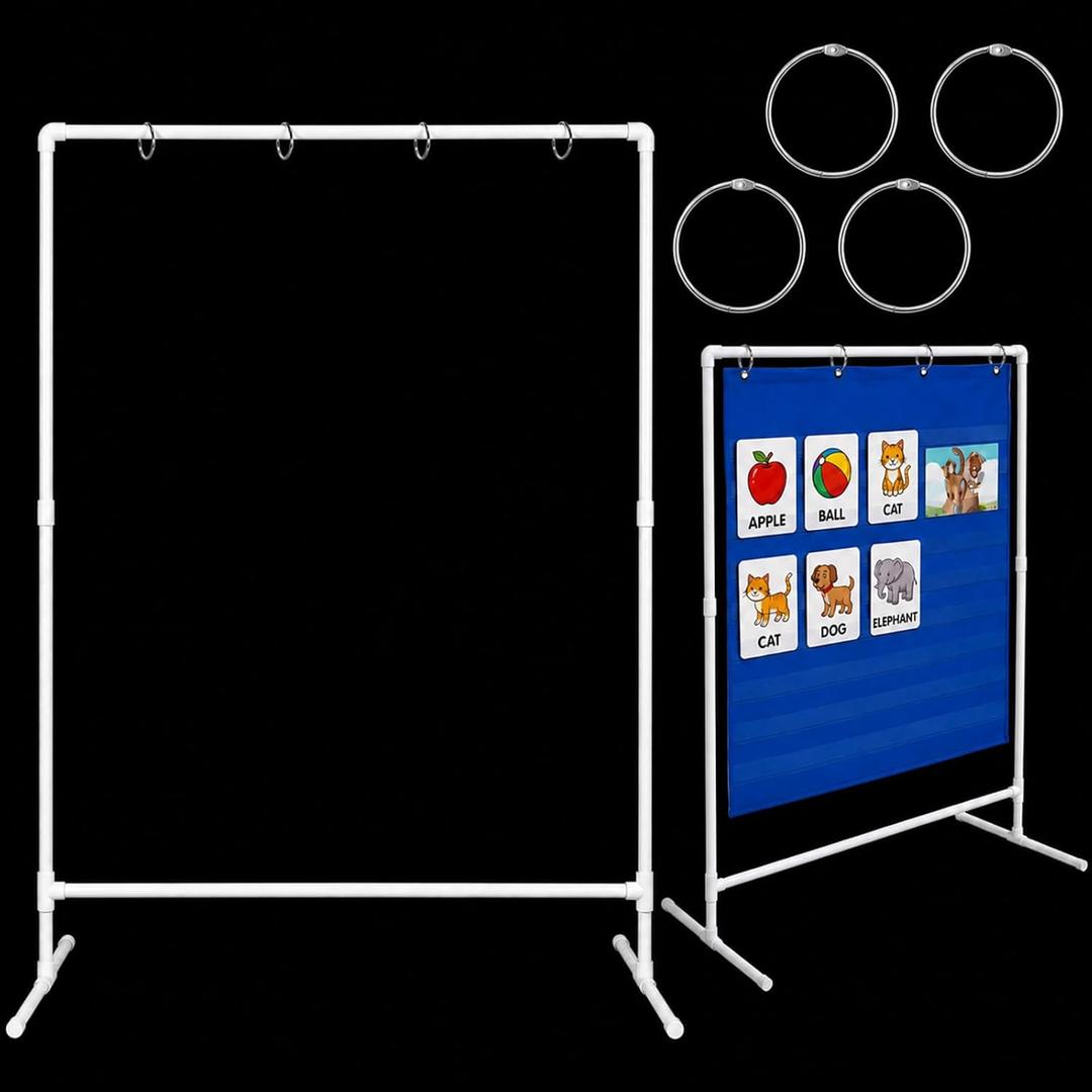 35"W x 44"H Pocket Chart Stand Set for Teacher Classroom Supplies, PVC Pocket Chart Stand with 4 Hooks for Back to School Classroom Educational Tools Accessories