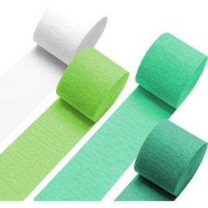 3 x Green Crepe Streamers 4 Rolls 328ft, White Peach Party Streamers, Crepe Paper for Birthday, Wedding, Baby Shower, Graduation, Christmas, Halloween Decorations (1.8Inch x 82Ft/Roll)