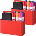BEYGORM 2 Pack Plastic Magnetic Pen Holder for Refrigerator, Dry Erase Marker Holder for WhiteboardMagnet School Locker Organizer Accessories, Pencil Cup, Pen Caddy, Classroom Organization(Red)