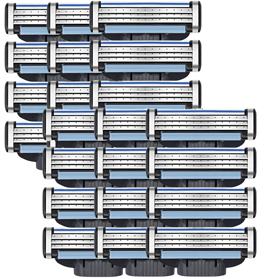 Men Razor Blades Refills, Men Shaver Turbo Razor Blades Refills Set with Precision Cut Stainless Steel 3 Blades - Smooth & Quick Shave (20Count)