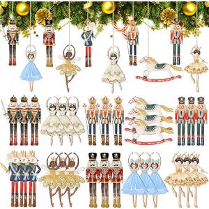 Gerrii 40 Pieces Wooden Christmas Ornaments Hanging Decor Christmas Wooden Flat Ornament for Xmas Tree Decor (Vintage Nutcracker Princess Ballet Mouse King Soldier)