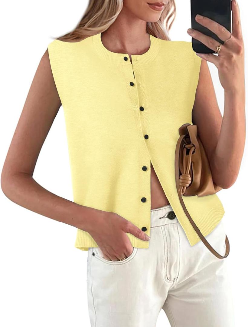 Sweater Vest Women Crewneck Button Down Tank Tops Sleeveless Knit Cardigan Crop Tops 2025 Fashion Outfits (X-Large, Yellow) Sweater Vest Women Crewneck Button Down Tank Tops Sleeveless Knit Cardigan Crop Tops 2025 Fashion Outfits (X-Large, Yellow)