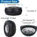 15x6.00-6nhs Lawn Mower Front Tire 4 Ply 15x6x6 Lawn Mower 570 Lbs Tire and Wheel with 3/4" Iron Bushing and 6 Spacers, Replacement for Garden Lawn Tractor Riding Lawn Mowers, 1 Pack