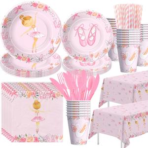 Xigejob Ballerina Birthday Party Decorations Tableware - Dancing Girl Ballet Party Supplies, Plate, Cup, Napkin, Tablecloth, Cutlery, Straw, Ballerina Theme Ballet Dance Party Decorations | Serve 24