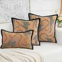 Premium Series, Snow Leopard Throw Pillow Covers, Animal Jacquard Cushion Cases for Home Decor, Chenille Velvet Double-Sided Designs, Brown Yellow, 18 x 18 inch, Covers Only