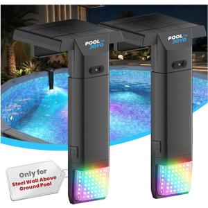 Solar Pool Lights Only for Steel Wall Above Ground Pools, 5.210 in Top Rail Remote Control, Brighter 3-Sided 180 Underwater Glow, 10 Colors 4 Modes, IP68 Waterproof2 Pack