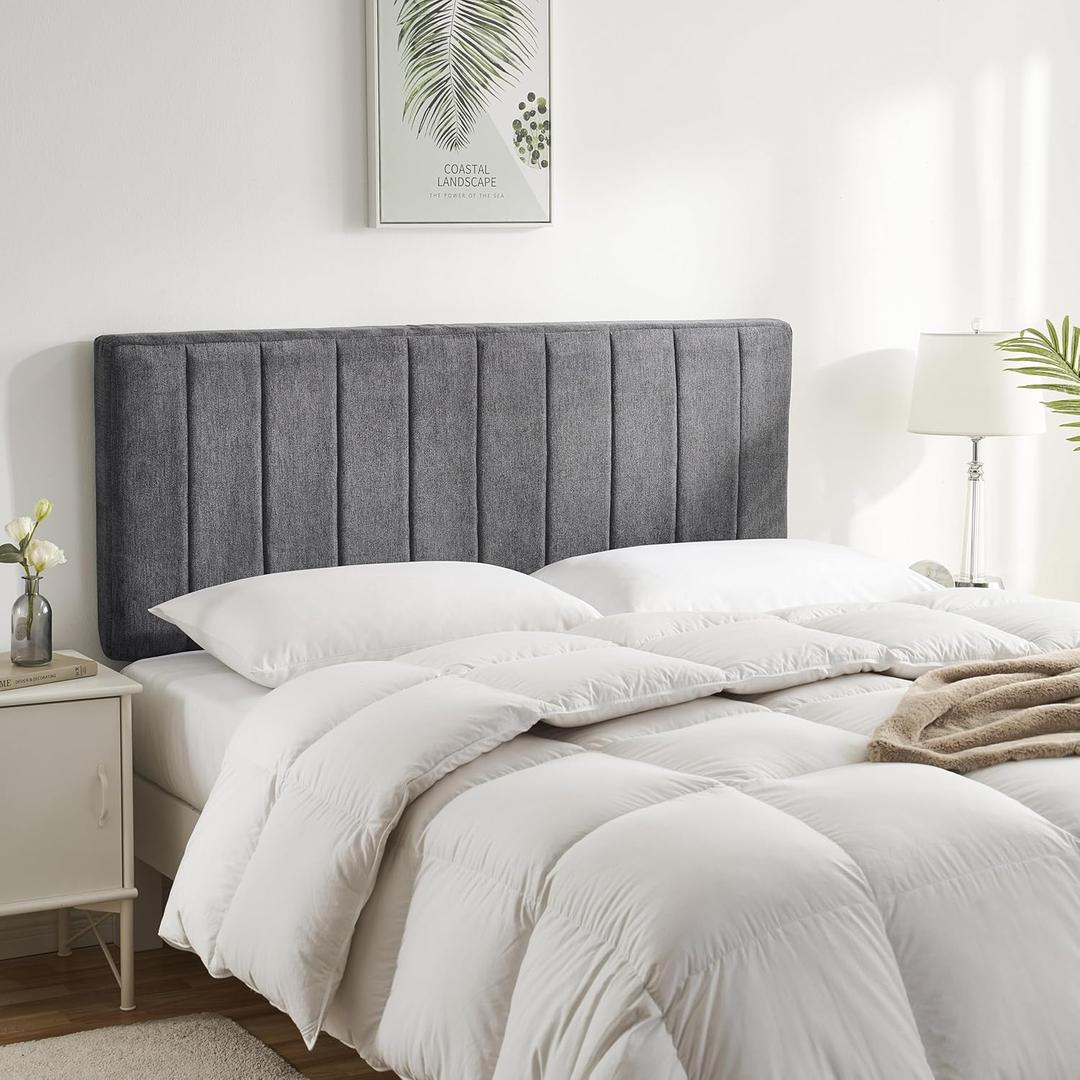 Upholstered Queen Headboard - Easy Assemble Channel Stitched - Wall Mounted with 3D Soundproof Wall Panels - Peel & Stick Floating Headboard - Grey (Gray)
