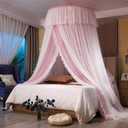 VETHIN Bed Canopy Princess for Girls,Bed Canopy Curtain Double Layer Sheer Mesh Dome Bed Curtain- Round Lace Princess Mosquito Net Tent for Twin Full Queen King Bed(Pink/White)