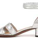 Franco Sarto womens Nora Ankle Strap Low Block Heel SandalHeeled Sandal (9.5, Silver Metallic)