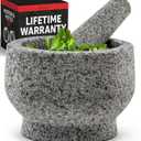 PriorityChef Large Mortar and Pestle Set, Heavy Duty Natural Granite, Make Fresh Guacamole at Home, Solid Stone Grinder Bowl, Herb Crusher, Spice Grinder, 2 Cup Size, Unpolished Grey