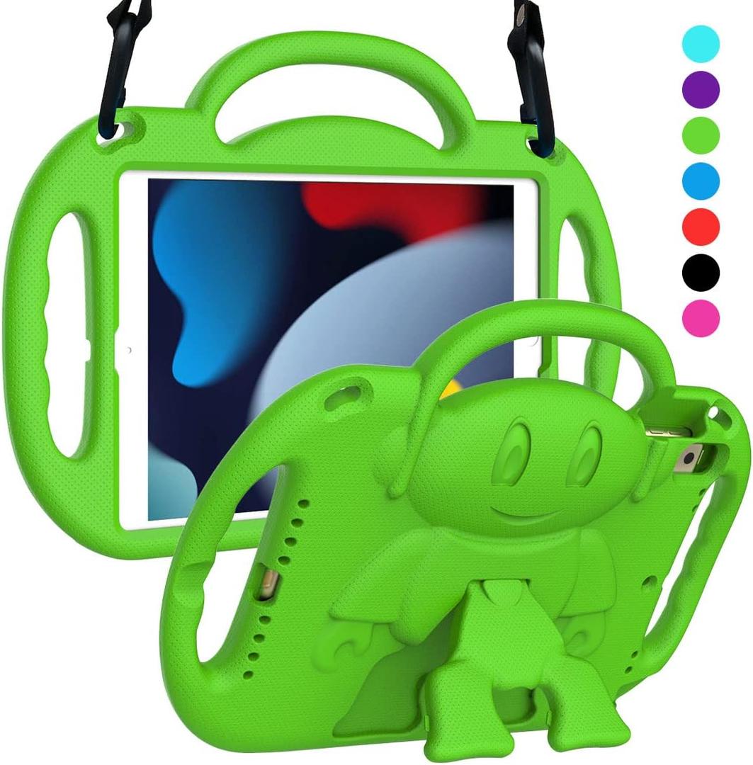 SUPLIK Kids Case for iPad 9th/8th/7th Generation (10.2 inch, 2021/2020/2019), iPad 10.2" Kidproof Case with Shoulder Strap Handle Stand for Apple iPad 7th/8th/9th Gen, Green