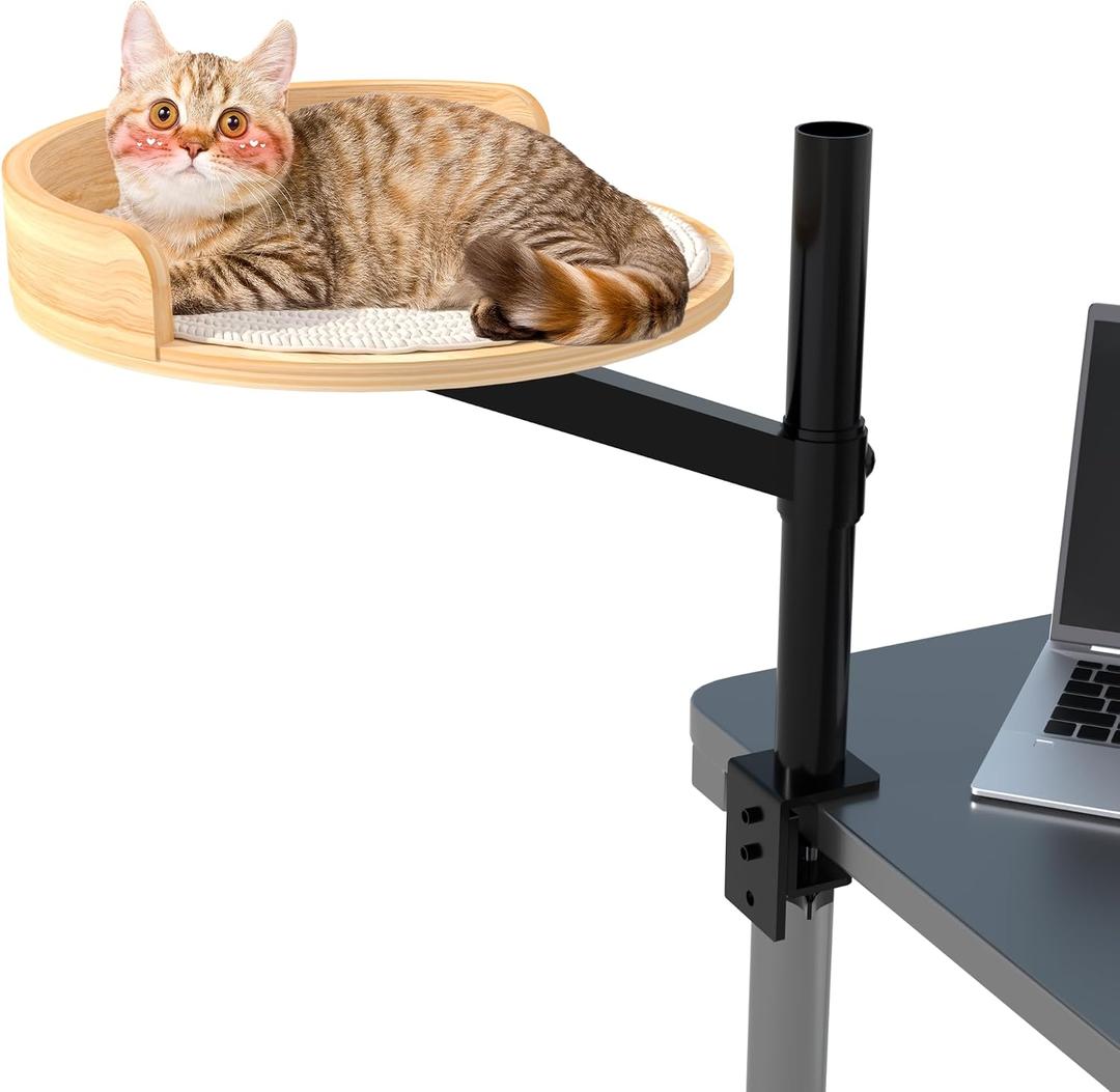 Cat Desk Bed for Indoor, 15.75" Modern Cat Bed for Desk with Mat 360° Rotating & Height Adjustable, Supports up to 22kg/48.5 lb, Furniture for Office and Gaming Tables