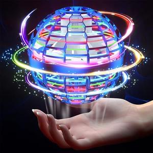 PITKLG Flying Orb Ball 2025 Upgraded Hand Controlled Flying Spinner Ball with RGB Led Lights Boomerang Spinner 360°Rotating Soaring UFO Mini Orb Drone Toy Safe for Kids Adults(Blue)