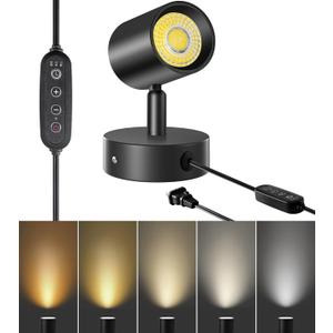 VANoopee 5 Color 10W LED Spot Lights Indoor Uplighting With Timer - Dimmable Up Lights Plant Spotlight Accent Lighting, Floor Lamp With 5.9FT Plug Cord - Black 1 Pack