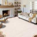 GarveeHome Scalloped Large Living Room Area Rug 6x9 - Machine Washable Modern Rugs Bordered Neutral Rug Non-Shedding Low Pile Farmhouse Carpet for Bedroom Nursery Classroom Dorm 6 ft x9 ft Beige