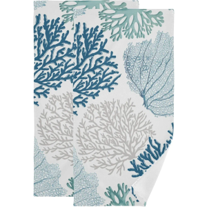 Nautical Blue Coral Hand Towels for Bathroom Set of 2 Coastal Teal Beige Coral Soft Absorbent Ocean Theme Kitchen Dish Towels Decorative Bathroom Towels for Face,Hair,Guest,Gym,Spa 14"x28