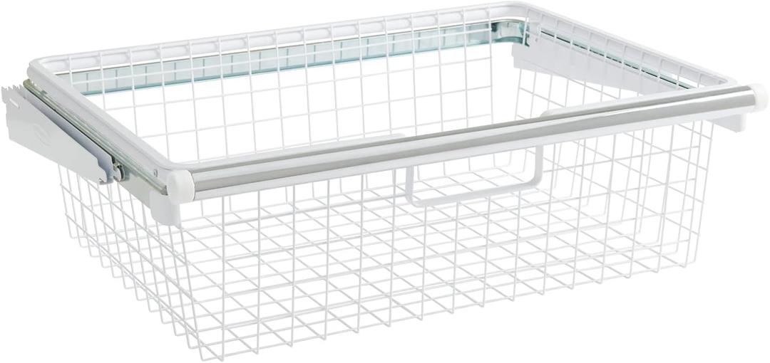 Rubbermaid Configurations Sliding Basket for Closet Drawer Organization, White, Sturdy Slide Out Basket for Home/Laundry/Bathroom/Mudroom/Pantry/Linen Closet, 17.5 X 7.25 X 23.5 Inches