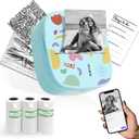 Mini Sticker Printer AHM2, Mini Thermal Printer with 3 Rolls Paper, Portable Bluetooth Inkless Printpods, Pocket Label Maker Suitable for Creative Kids DIY, Diaries, Photos, Study Notes - Blue