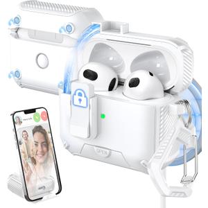 for AirPods 3rd Generation Case Cover, Compatible with Magsafe, Magnetic Automatic Lock, Charging Port Dust-Proof & Stand Design with Cleaning Kit, White
