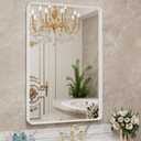 LOAAO 24x36 Inch White Metal Framed Bathroom Mirror for Wall, White Bathroom Vanity Mirror Farmhouse, Large Rounded Rectangle Mirror, Anti-Rust, Hangs Horizontally or Vertically