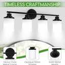 Holim Modern Black Bathroom Light Fixtures Over Mirror, 4-Light Vanity Lights for Bathroom, Vanity Light, Milky White Glass Shades, Wall Sconces, E26 Socket (Bulbs Not Included)