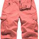 FOURSTEEDS Women's Casual Fitted Multi-Pockets Camouflage Twill Bermuda Cargo Shorts (10, Coral Essence)