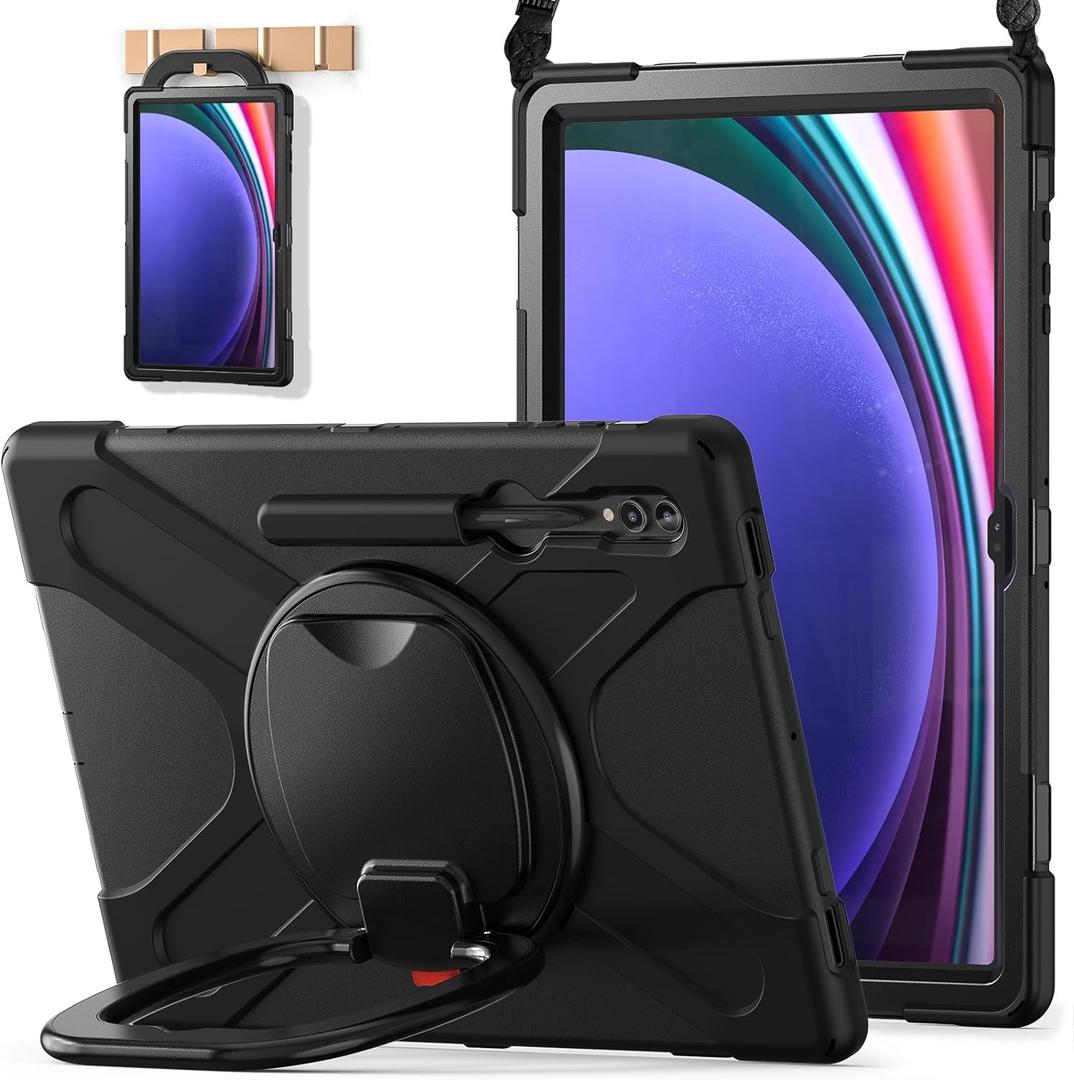 BATYUE Case for Samsung Galaxy Tab S10 Ultra /S9 Ultra /S8 Ultra 14.6 2024/2023 /2022 SM-X920/X926B/X910/X900, Shockproof Protective Tablet Case with Shoulder Strap, Kickstand, Black