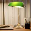 NISSAFORS Bankers Lamp, Green Desk Lamp with Pull Switch, Vintage Table Lamps for Home Office, Library, Piano (Green)