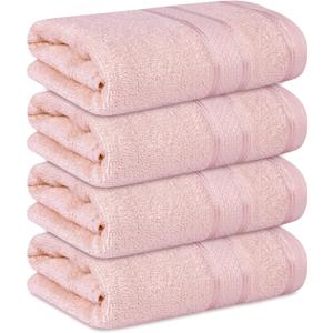 Casa Lino 100% Cotton Hand Towels for Bathroom - Soft, Highly Absorbent & Quick Dry Kitchen Towels - Gym Towel Set - Travel Towel Set - 16"x24" - Pack of 4 - (Blush Pink)