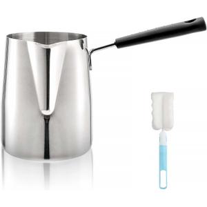 Dicunoy Milk Butter Warmer Pot, 1qt Turkish Coffee Pot with Spout, Large Stovetop Melting Boiling Cezve Ibrik Briki Greek Arabic Coffee Maker for Chocolate Heating, Camping, 18/8 Stainless Steel