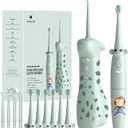 Kids Water Flosser & Electric Toothbrush Combo for Ages 6-12,Children Oral Irrigator with 3 Gentle Modes & 2 Sonic Modes,Braces-Friendly Dental Kit for Boys & Girls (Giraffe & Monkey Design)